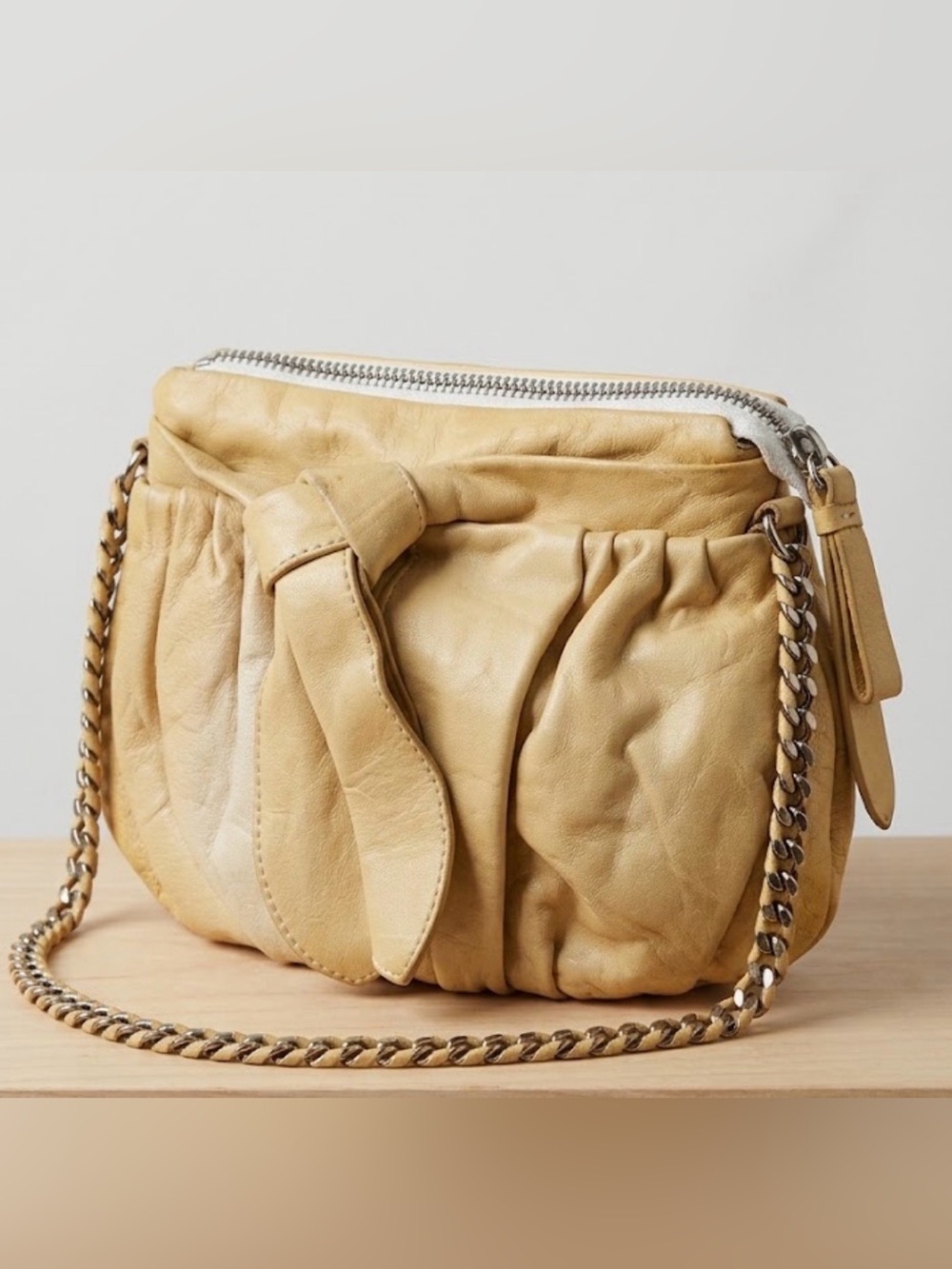 Junior Drake Vintage Y2K Ruched Butter Yellow Leather Shoulder Bag Chain Strap